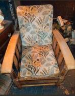 Vintage fauteuil, rookstoel met houten frame. Verstelbaar, Huis en Inrichting, Fauteuils, Ophalen, Gebruikt, Minder dan 75 cm