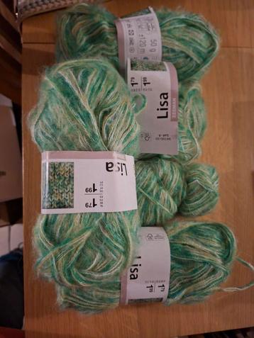 5 bollen Lisa garen - groen/wit beschikbaar voor biedingen