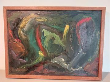 Vintage Abstract Schilderij RM 1954 - Ingelijst olieverf beschikbaar voor biedingen