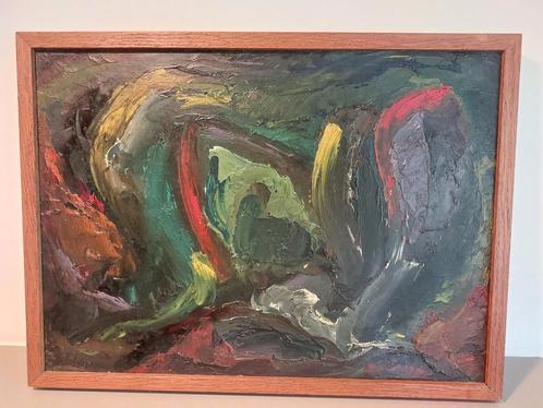 Vintage Abstract Schilderij RM 1954 - Ingelijst olieverf, Antiek en Kunst, Kunst | Schilderijen | Abstract, Ophalen of Verzenden