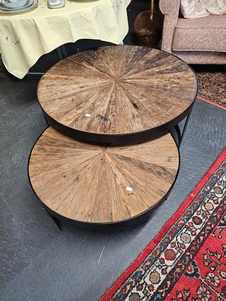 Set van 2 houten salontafels, Huis en Inrichting, Tafels | Salontafels, Gebruikt, Minder dan 50 cm, 50 tot 100 cm, 50 tot 100 cm