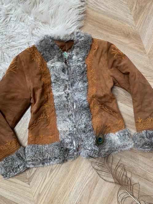 Vintage Afghaans jasje S bohemian embroidery lammy coat, Kleding | Dames, Jassen | Winter, Zo goed als nieuw, Maat 36 (S), Bruin