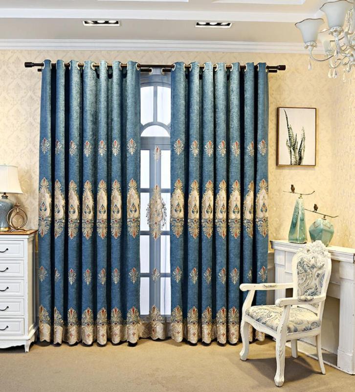 Blauwe Luxe Gordijnen / Gordijn Modern Gouden Geborduurde, Huis en Inrichting, Stoffering | Gordijnen en Lamellen, Nieuw, Blauw