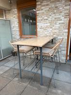 Terras tafel met 4 barkrukken, Tuin en Terras, Ophalen, 4 zitplaatsen, Gebruikt, Eettafel