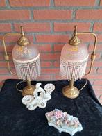Jugendstil schemerlampjes met roze glazen lampenkappen., Antiek en Kunst, Antiek | Lampen, Ophalen of Verzenden