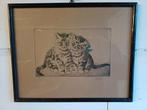 Vintage Katten litho in Lijst, Antiek en Kunst, Kunst | Etsen en Gravures, Ophalen of Verzenden
