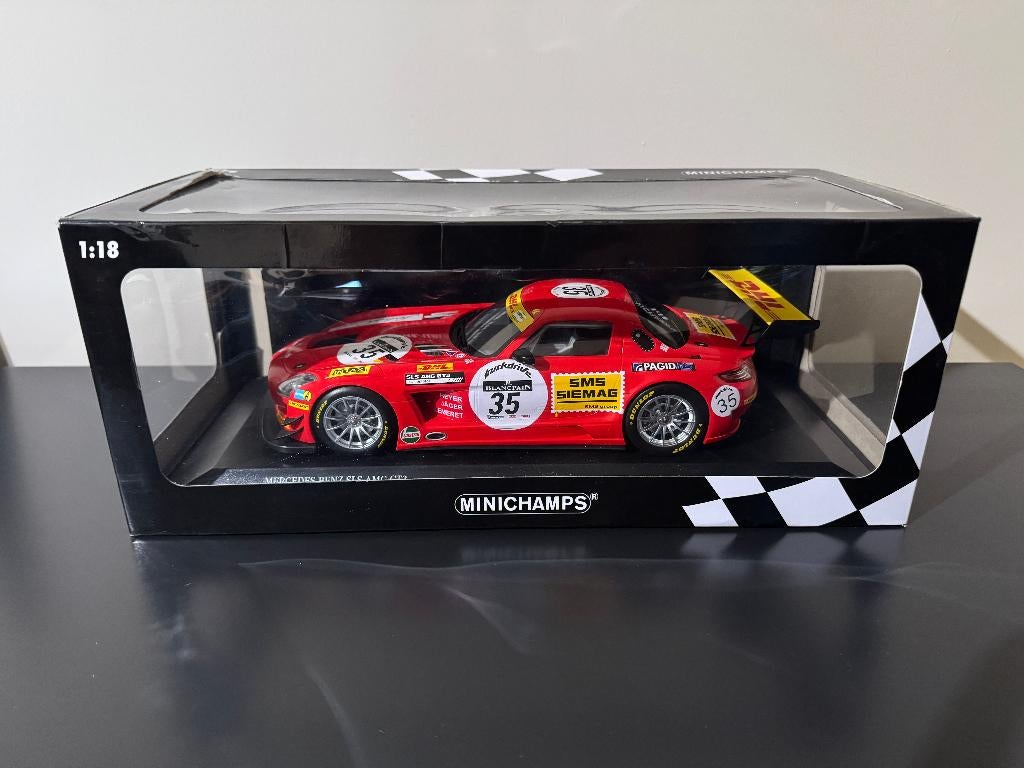 Mercedes SLS AMG GT3 24h Spa 2011 Minichamps 1/18 151 113135, Ophalen of Verzenden, Zo goed als nieuw, Auto, MiniChamps