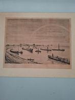 vintage litho kunstwerk rivier met schepen Duisburg Ruhrort, Antiek en Kunst, Kunst | Litho's en Zeefdrukken, Ophalen of Verzenden