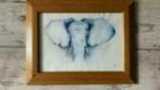 Aquarel olifant blauwtinten, Huis en Inrichting, Woonaccessoires | Schilderijen, Tekeningen en Foto's, Minder dan 50 cm, Nieuw