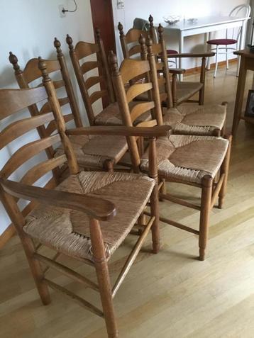 6 Hele mooie eiken knop stoelen met biezen zitting beschikbaar voor biedingen