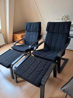 POÄNG 2x Fauteuil en voetenbank, zwartbruin/Knisa zwart, Ophalen, Zo goed als nieuw, Zwart, Twee