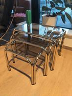 Vintage trio bijzettafels/nesting tables (70'/80'), Huis en Inrichting, Tafels | Bijzettafels, Ophalen, Zo goed als nieuw, Rechthoekig