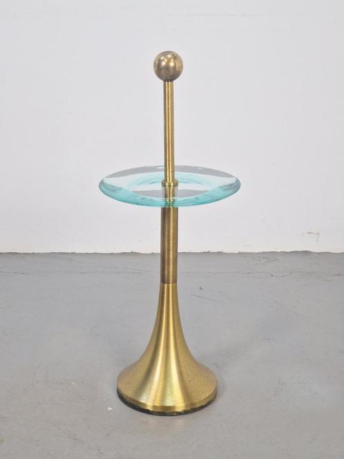 Vintage Fontana Arte Side Table messing glas 1960 Italy, Huis en Inrichting, Tafels | Bijzettafels, Gebruikt, Rond, 60 cm of meer