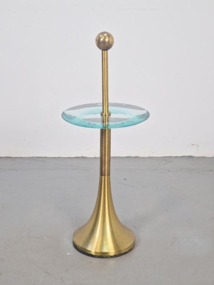 Vintage Fontana Arte Side Table messing glas 1960 Italy, Huis en Inrichting, Tafels | Bijzettafels, Gebruikt, Rond, 60 cm of meer