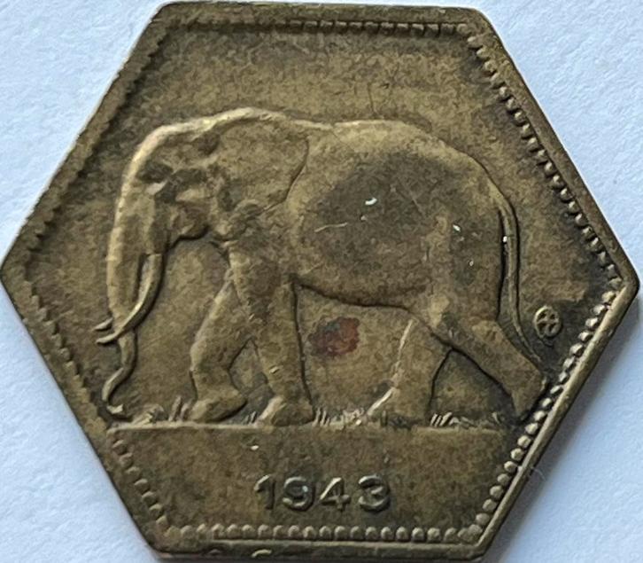 Belgisch Kongo twee franc 1943, Postzegels en Munten, Munten | Afrika, Losse munt, Overige landen, Ophalen of Verzenden