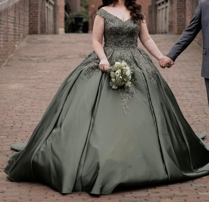 Groene Henna jurk, Kleding | Dames, Trouwkleding en Trouwaccessoires, Zo goed als nieuw, Trouwjurk, Groen, Ophalen