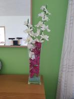 Glazen vaas met kunst bloemen, Glas, Zo goed als nieuw, 50 tot 75 cm, Verzenden