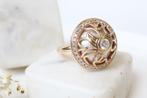 Exclusieve 14 Karaat Gouden Ring Met Parel En Diamanten, Met edelsteen, Ophalen of Verzenden, Zo goed als nieuw, 17 tot 18