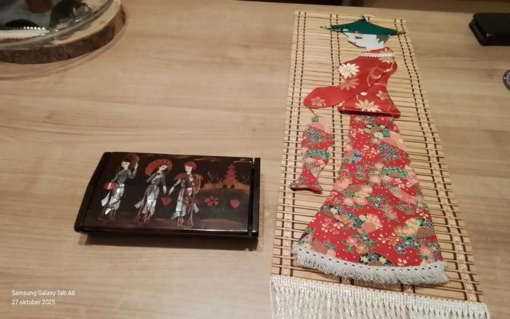 Vintage Aziatische Sieradendoos en bamboe Wanddecoratie, Antiek en Kunst, Kunst | Niet-Westerse kunst, Ophalen of Verzenden