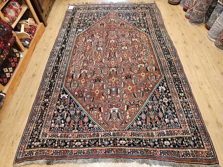 Vintage handgeknoopt perzisch tapijt shiraz 330x196, Huis en Inrichting, Stoffering | Tapijten en Kleden, Gebruikt, 150 tot 200 cm