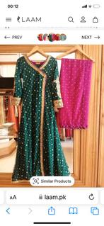 Groene Anarkali jurk met roze dupatta, Maat 42/44 (L), Ophalen of Verzenden, Zo goed als nieuw, Onder de knie