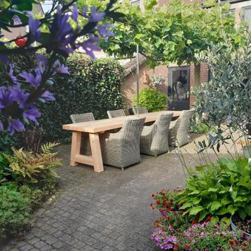 snelle levertijd! Smalle robuuste douglas tuintafel 260x77x7