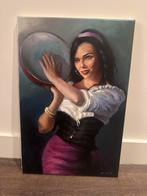 Schilderij van een vrouw met een tamboerijn, Ophalen of Verzenden