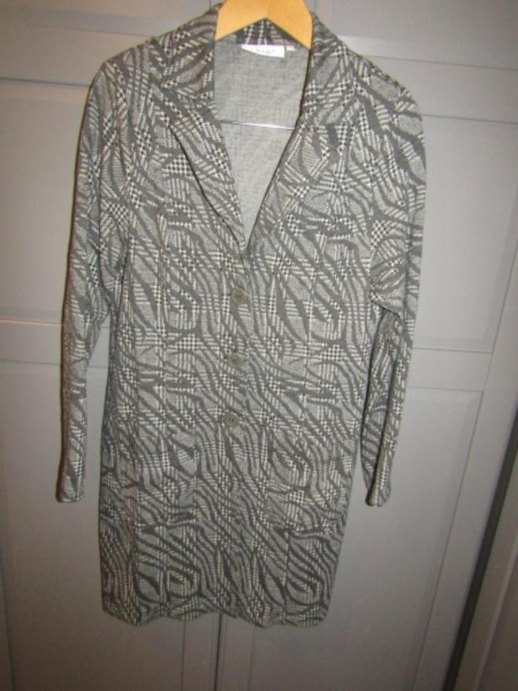G612 Enjoy mt XL jasje lang grijs wit jersey, Kleding | Dames, Jasjes, Kostuums en Pakken, Zo goed als nieuw, Jasje, Maat 46/48 (XL) of groter