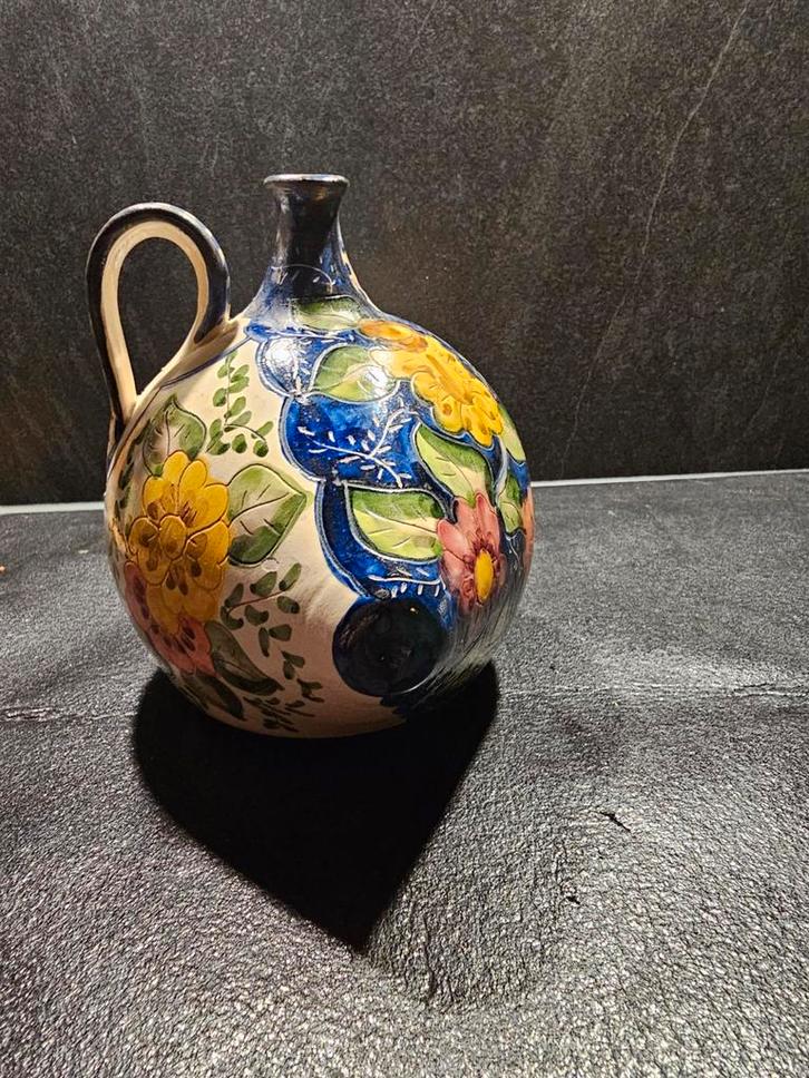 Vintage Keramische Vaas met Bloemen, Antiek en Kunst, Antiek | Vazen, Ophalen of Verzenden