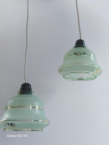 Groene Art Deco hanglampen met gouden decor  beschikbaar voor biedingen