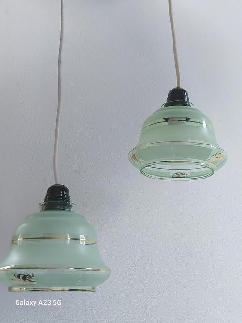 Groene Art Deco hanglampen met gouden decor, Antiek en Kunst, Antiek | Lampen, Ophalen of Verzenden