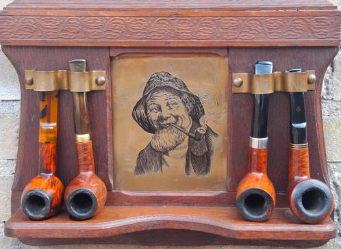 Pijpenrek,  4 pijpen.  Eiken/messing.  34/26 cm., Antiek en Kunst, Curiosa en Brocante, Ophalen