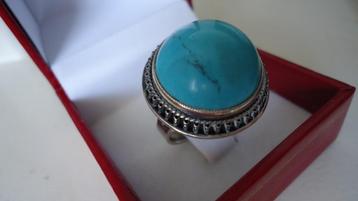 zilveren 925 ring met turquoise steen ringmaat 17