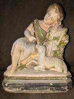 Brocante Gipsen Beeld Johannes de Doper met Schaap, Antiek en Kunst, Ophalen