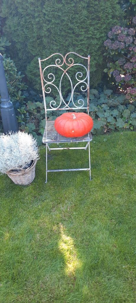 Oud inklapbaar ijzeren tuinstoeltje, Tuin en Terras, Tuinstoelen, Gebruikt, Metaal, Inklapbaar, Ophalen