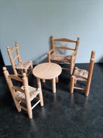 vintage houten poppen meubels met biezen zitting barbie, Verzamelen, Poppen, Ophalen of Verzenden, Zo goed als nieuw, Accessoires