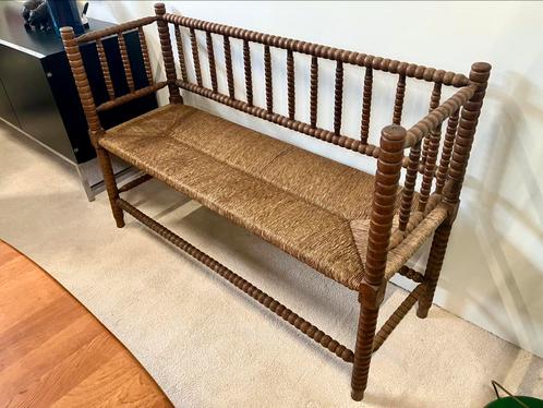 Oud Bobbin / Knobbelbankje XL rieten zit gedraaide poten, Antiek en Kunst, Antiek | Meubels | Stoelen en Banken, Ophalen