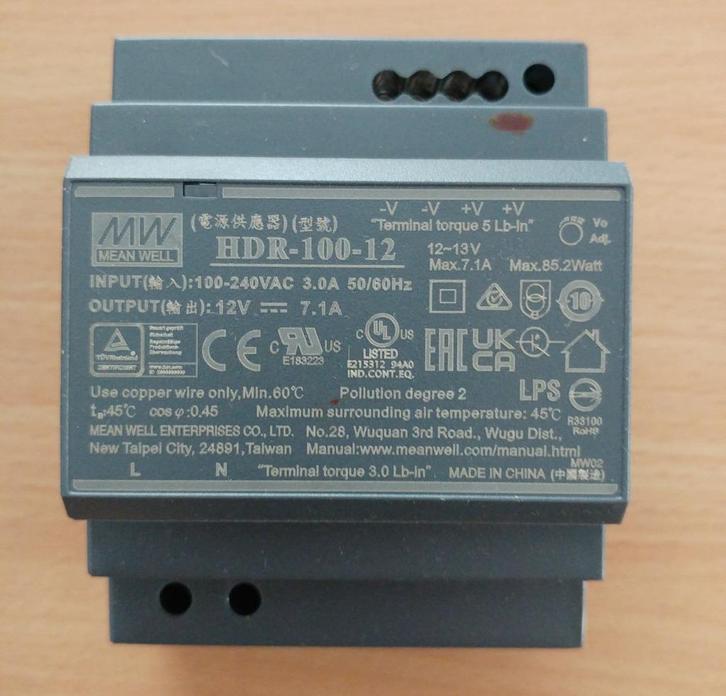 DIN rail voeding 230 VAC naar 12 VDC 7.1 Ampere 85,2 Watt, Doe-het-zelf en Verbouw, Elektra en Kabels, Zo goed als nieuw, Overige typen