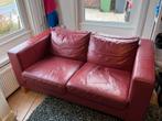 Rood leren tweezitsbank, Ophalen, Gebruikt, Tweepersoons, Rechte bank