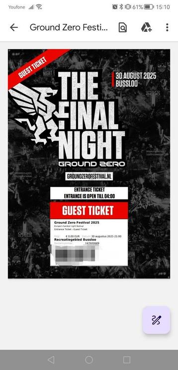Ground zero ticket  beschikbaar voor biedingen