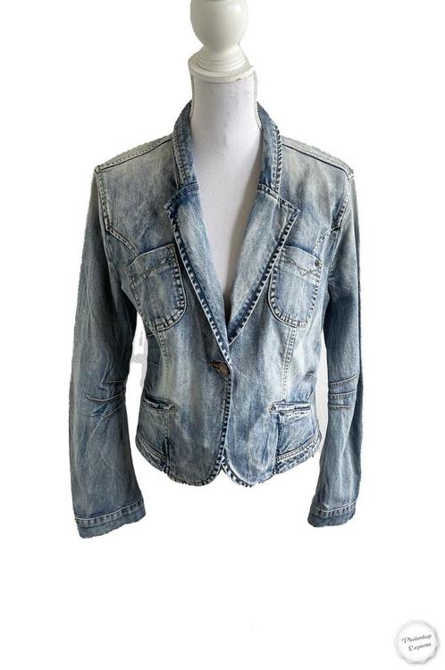 Mooi spijkerjasje van Geisha 44, Kleding | Dames, Jasjes, Kostuums en Pakken, Zo goed als nieuw, Jasje, Maat 42/44 (L), Blauw