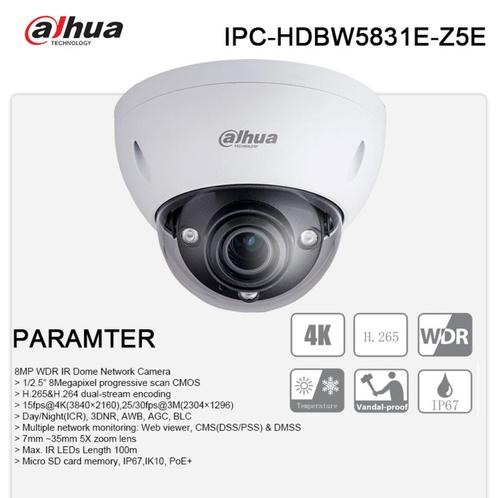 Dahua 4K Pro AI Dome Camera IPC-HDBW5831E-Z5E (Nieuwstaat), Audio, Tv en Foto, Videobewaking, Nieuw, Buitencamera, Ophalen of Verzenden