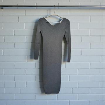 Vintage Dressing Jurk Maat S Grijs Ribstof Body Con Midi beschikbaar voor biedingen