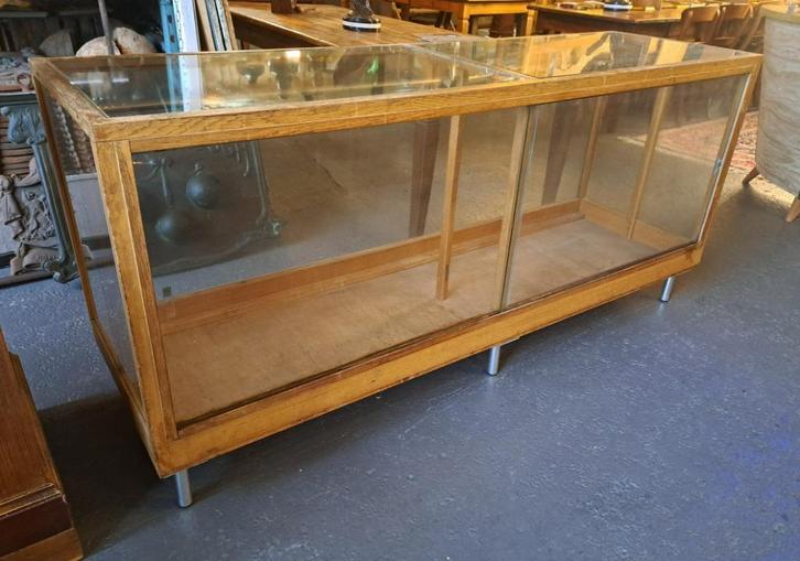 Antieke winkel toonbank vitrine of counter 200 x 60 x 92 cm, Antiek en Kunst, Curiosa en Brocante, Ophalen