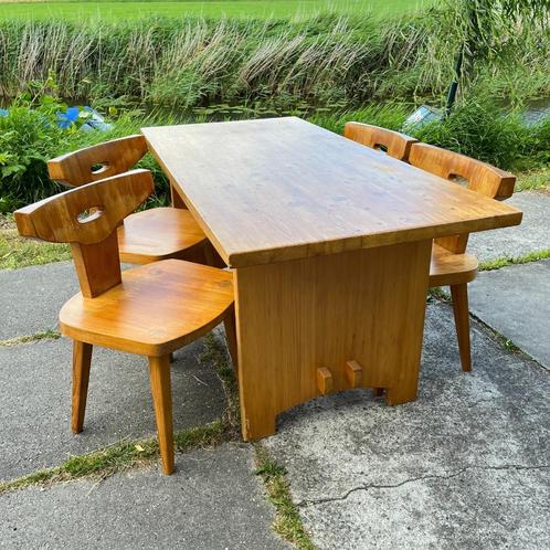 Vintage jaren 60 grenen eethoek Jacob Kielland-Brandt Deens, Huis en Inrichting, Complete eetkamers, Gebruikt, 4 tot 6 stoelen