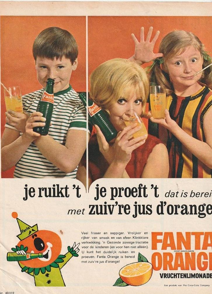 Retro reclame 1968 Fanta frisdrank jongetje met flesje, Verzamelen, Retro, Overige typen, Verzenden