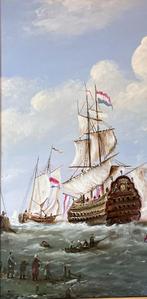 Schepen in oorlog op zee. Thomas Heesakkers., Antiek en Kunst, Kunst | Schilderijen | Klassiek, Ophalen of Verzenden