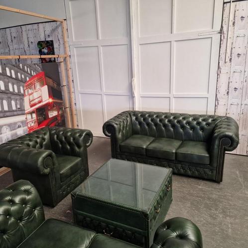 Chesterfield Brighton Antiek Groen – 1+2+3-zits Bankset met, Antiek en Kunst, Antiek | Meubels | Stoelen en Banken, Ophalen