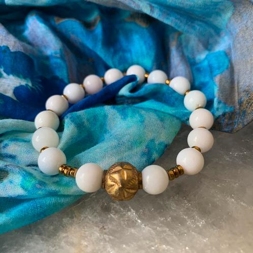 Jade wit meditatie welvaart intuïtie magie uniek beschermt, Sieraden, Tassen en Uiterlijk, Armbanden, Nieuw, Zilver, Wit, Met bedels of kralen