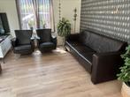 Montel Bruin bank met twee stoelen, Ophalen of Verzenden, Zo goed als nieuw, Leer